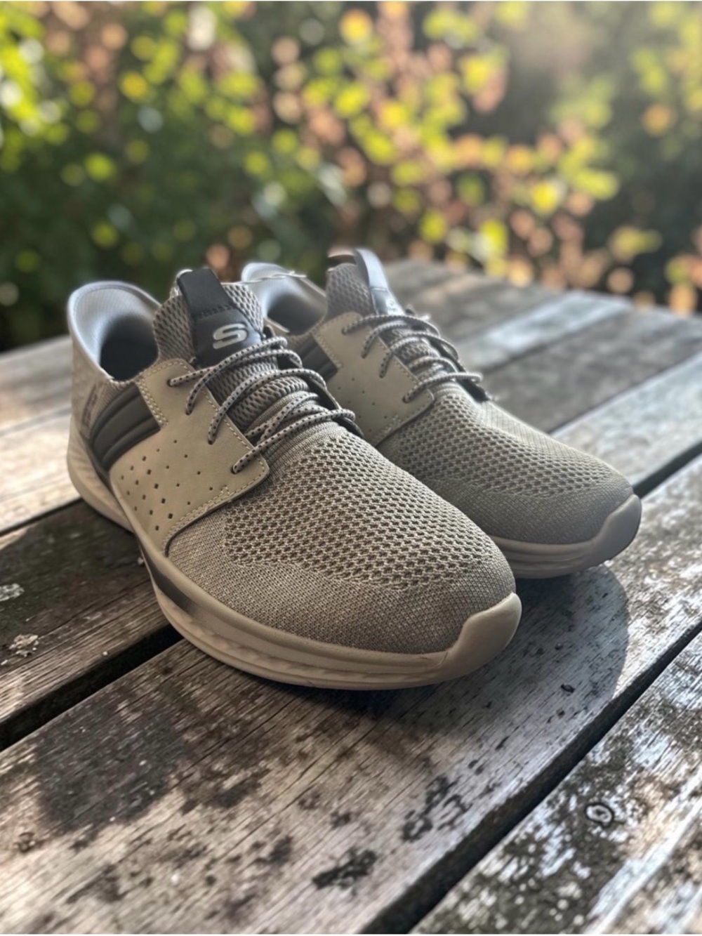 Skechers Men’s Light Grey Knit Lace-Up Sneakers